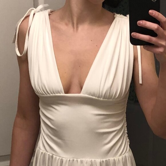 Etsy White Elegant Pleated Plunge Deep V-Neck Sleeveless Dress Medium - Picture 7 of 16